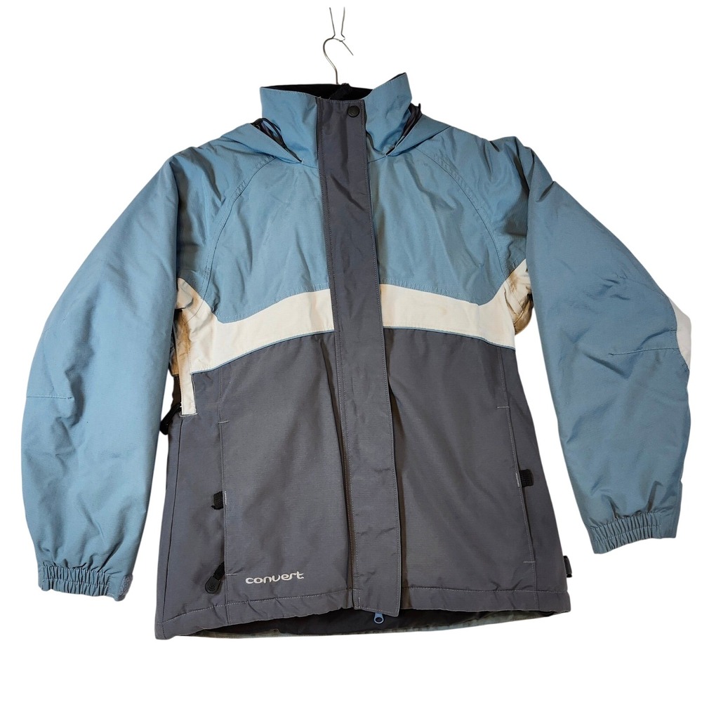 Columbia Convert Ski Jacket Womens Medium Blue Grey Waterproof Omni-Tech Hooded